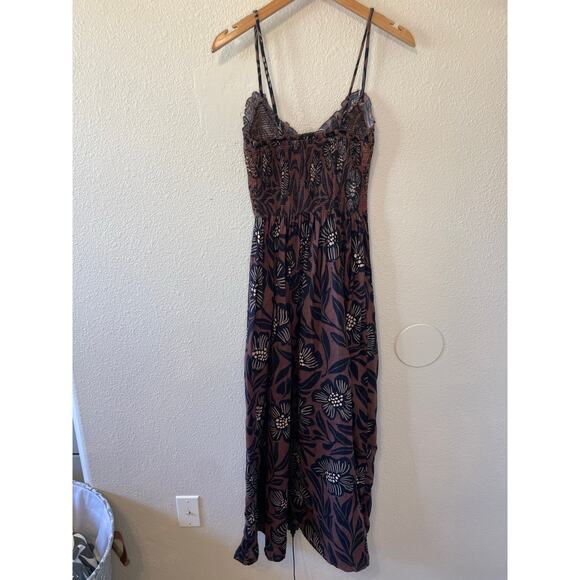 Free People Sweet Nothings Midi Boho Floral Smocked Top Spaghetti Strap Dress XS - Picture 3 of 16
